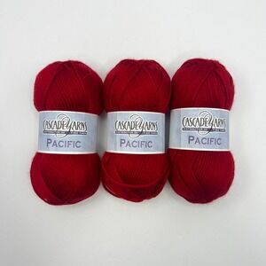 Cascade Yarns Pacific 3 Skeins Red Worsted 639 Yards Merino Wool Acrylic Blend